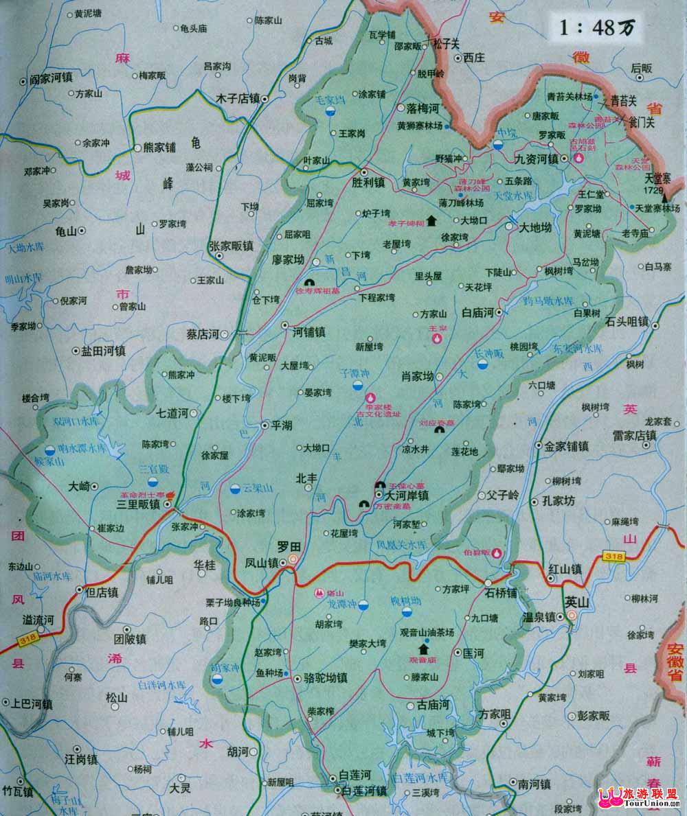 大别山国家森林公园交通; 罗田电子地图·罗田风光图图片